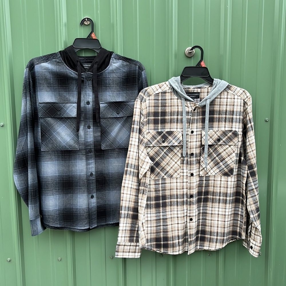Men's Hooded Long Sleeve Flannel Shirt 2-Pack Size M